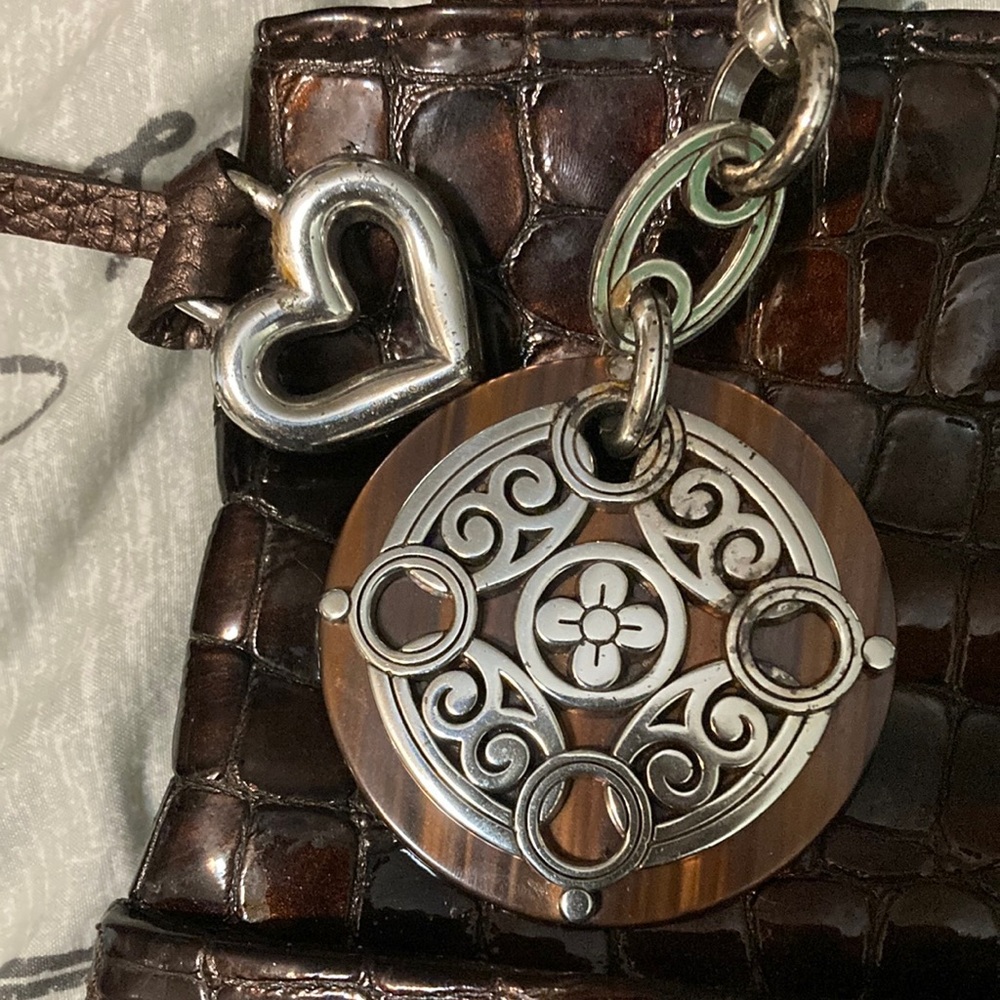 Brighton EUC Peyton Faux Crocodile Pebbled Leather Copper/Brown Bag with charm. - Picture 2 of 14